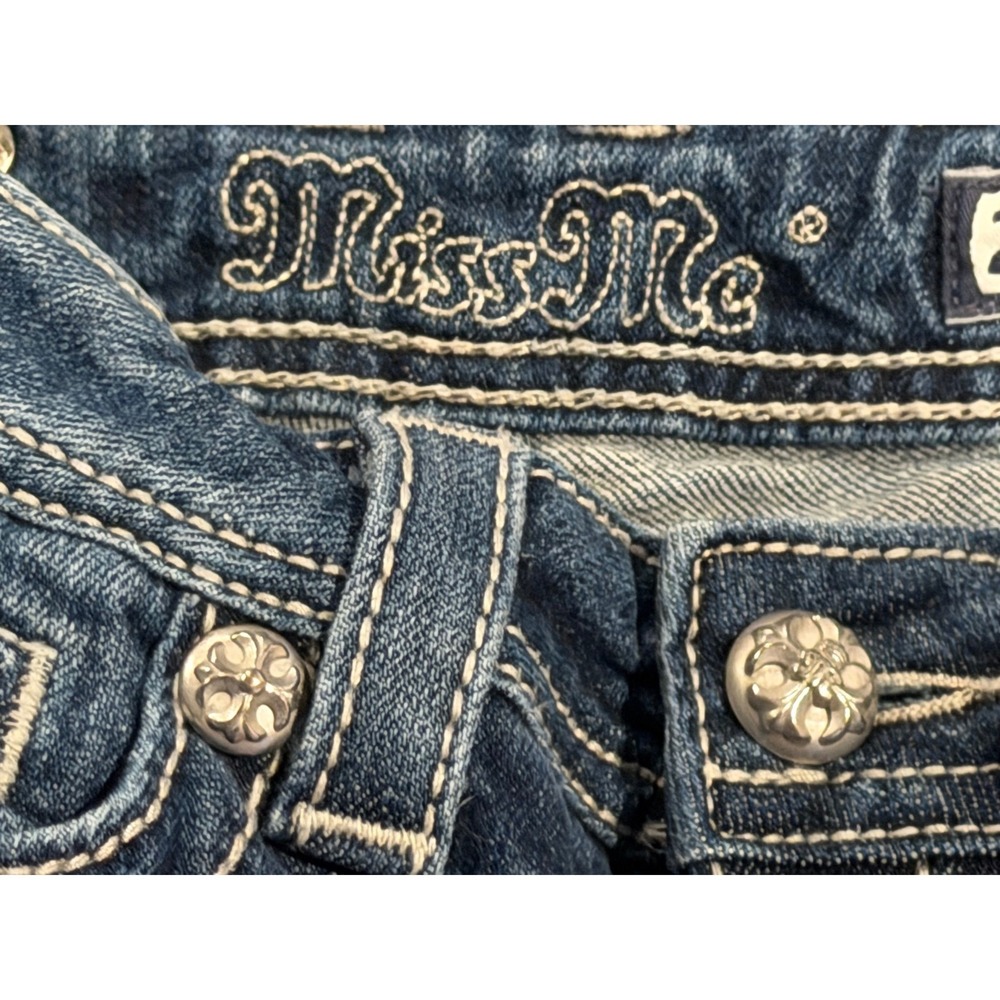 Miss Me Angel Wings Cross Bling Distressed Denim Low Rise Y2K Bermuda Shorts 25 - Picture 10 of 11